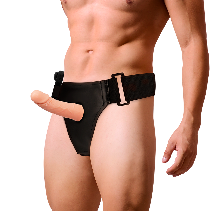 HARNESS ATTRACTION - HARNESS WITH HOLLOW FRAME AND VIBRATOR 15 CM -O- 5 CM