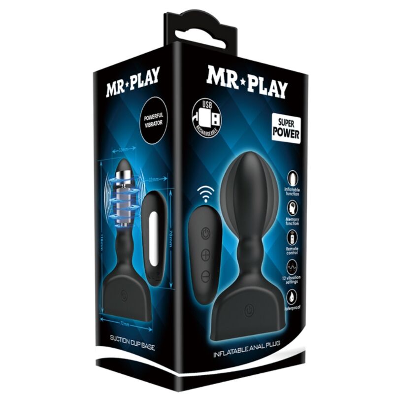 MR PLAY - BLACK INFLATABLE ANAL PLUG WITH REMOTE CONTROL