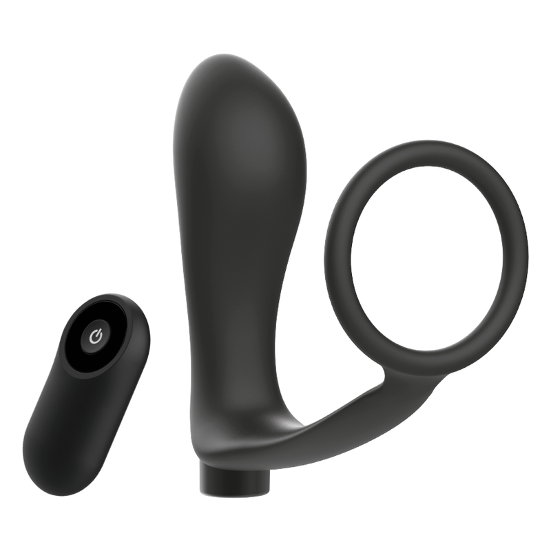 ADDICTED TOYS - REMOTE CONTROL COCK RING ANAL PLUG BLACK RECHARGEABLE