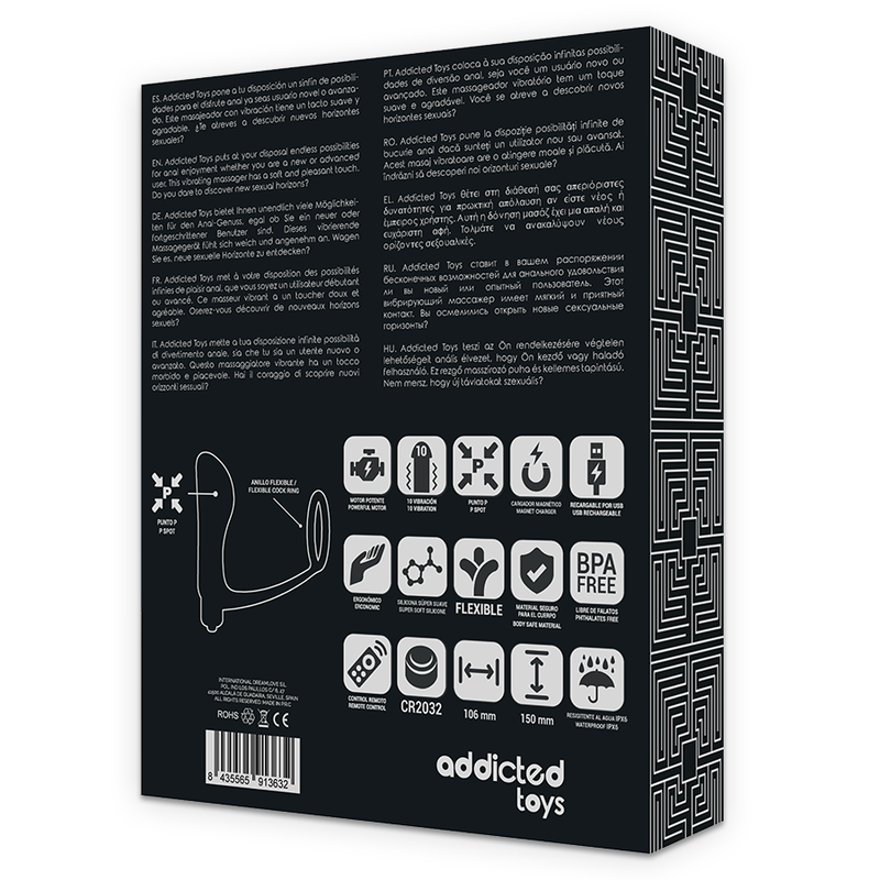 ADDICTED TOYS - REMOTE CONTROL COCK RING ANAL PLUG BLACK RECHARGEABLE
