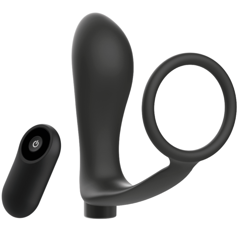 ADDICTED TOYS - REMOTE CONTROL COCK RING ANAL PLUG BLACK RECHARGEABLE